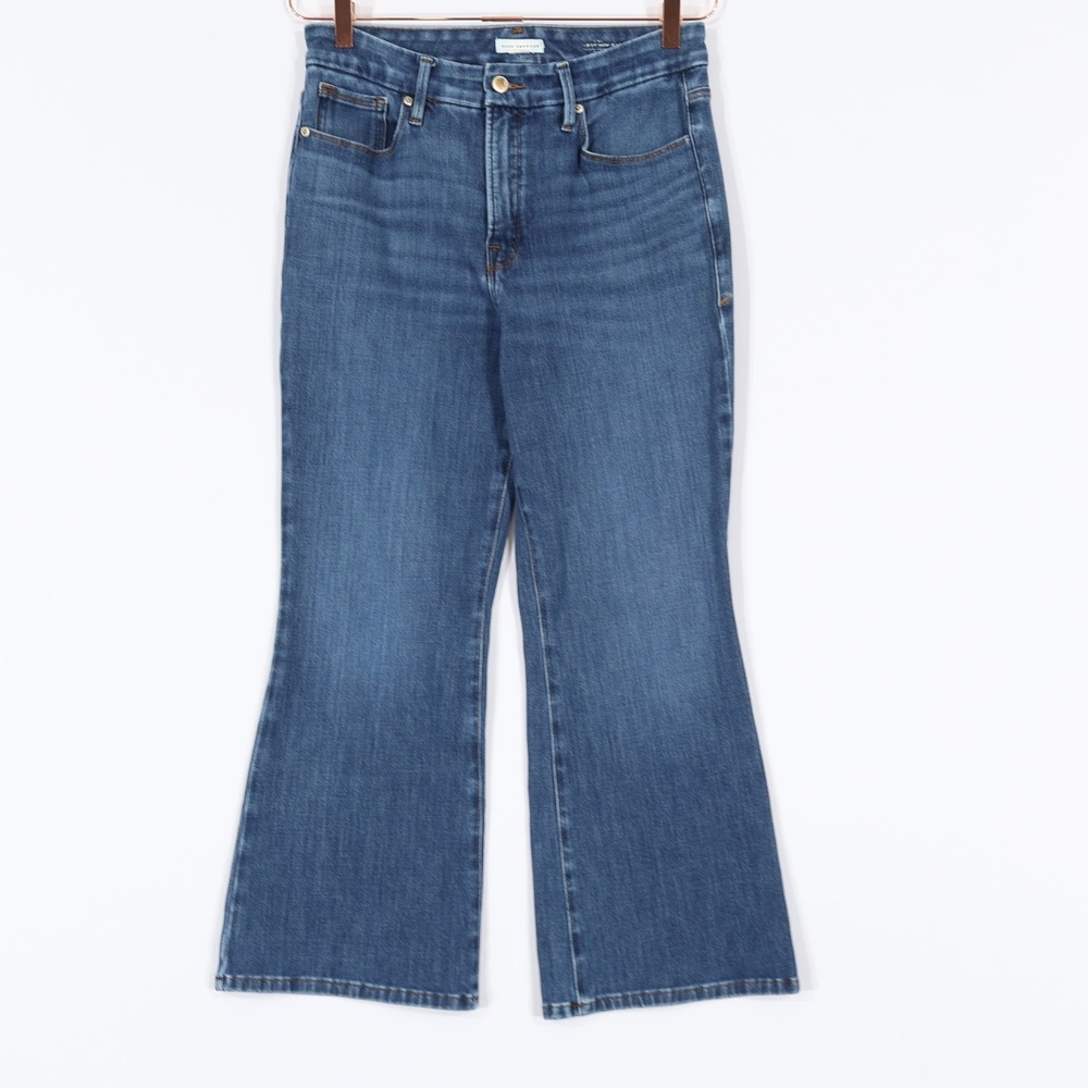 Good American Good Legs Crop Mini Boot Women 12/31 Blue Denim Classic Stretch